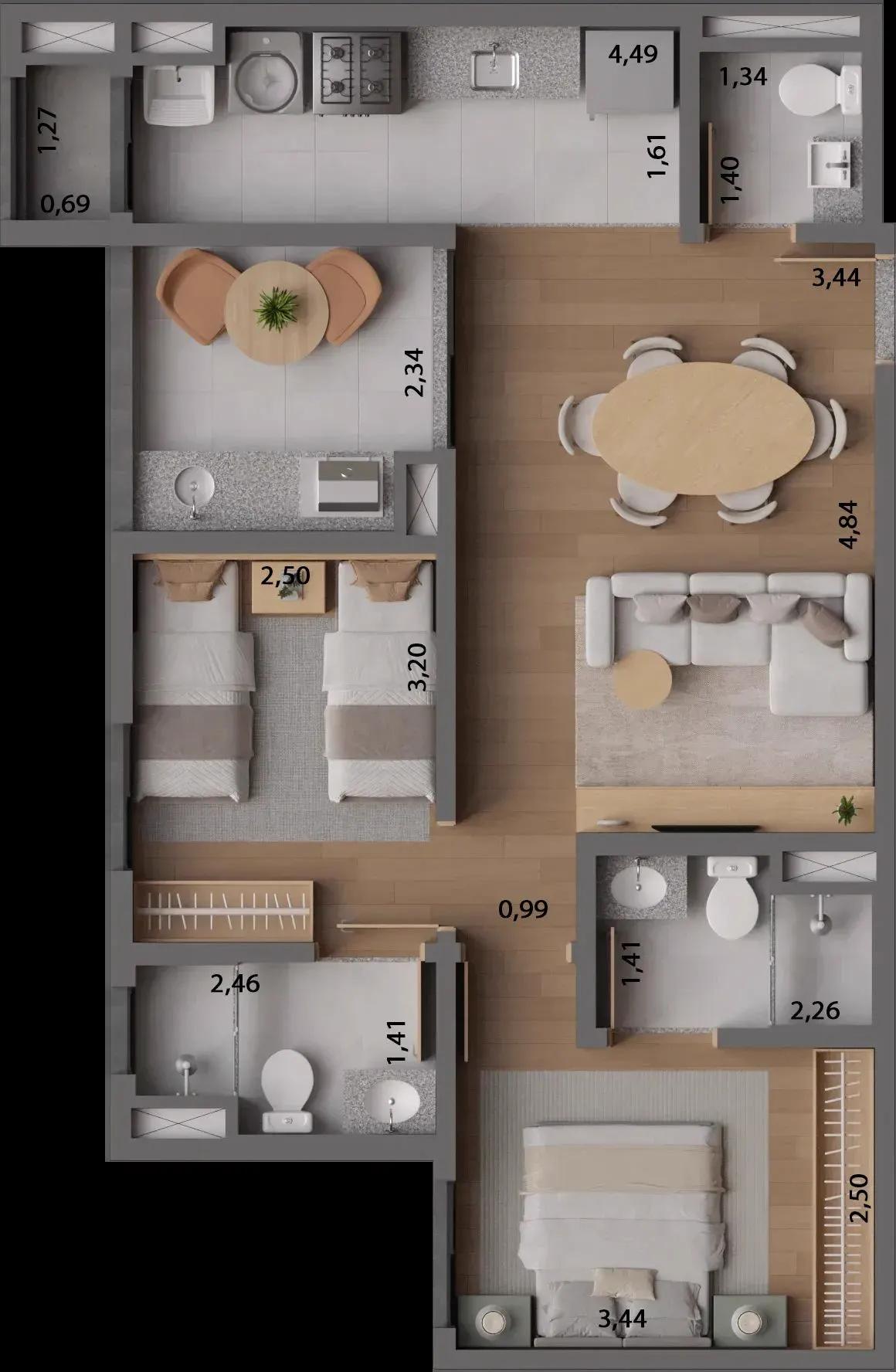 Planta OPÇÃO 1 — 67 m²